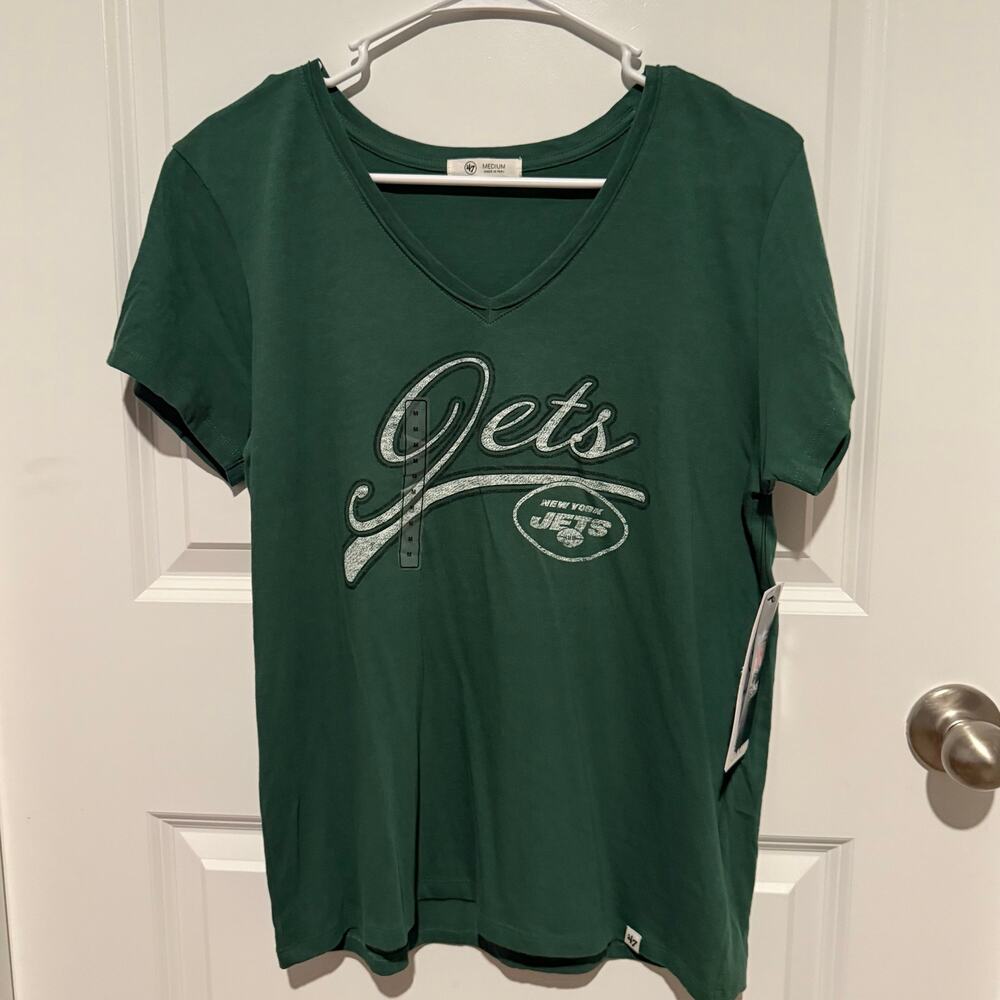 New York Jets ’47 Women's size Medium V Neck T Shirt Green NFL Football NWT